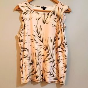 Ann Taylor blush pink tank top with plant design.